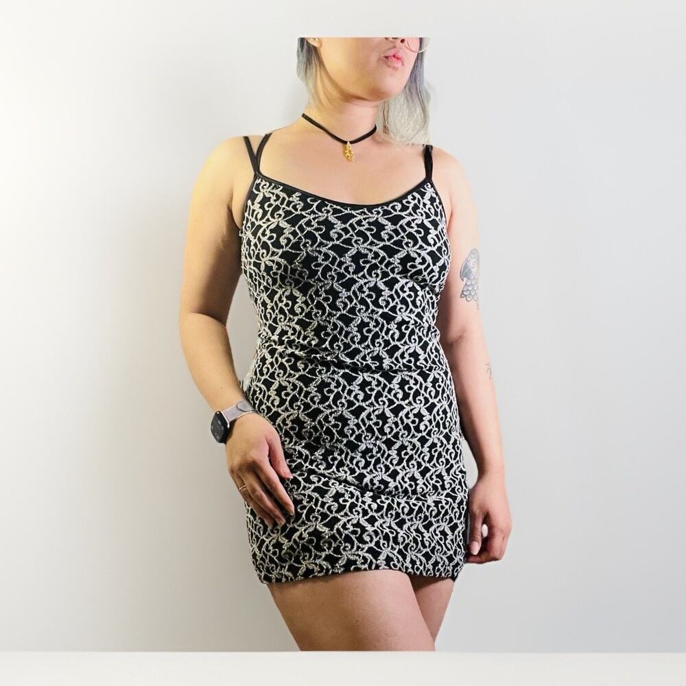 Byer Too Vtg 90s Y2K Mini Strap Dress Stretch M Whimsygoth Romantic Goth USA EUC